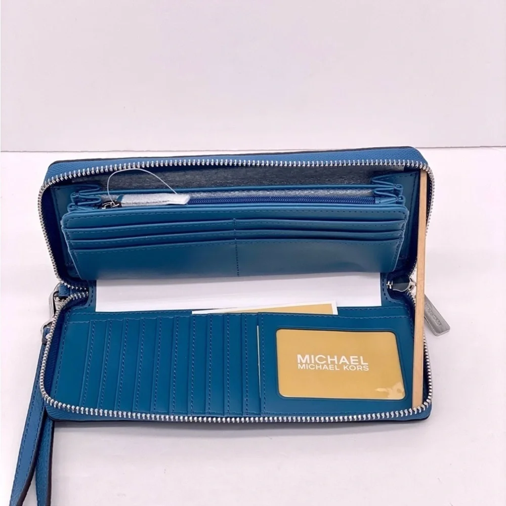 Michael Kors Large Leather Continental Wallet Wristlet Teal